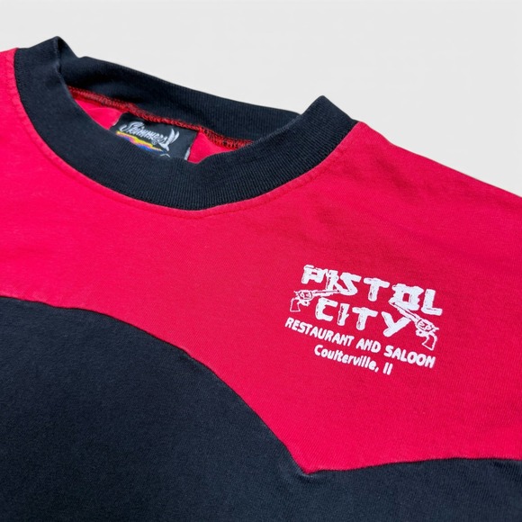 Skimmers Other - Vintage Skimmers Pistol City Saloon Western Yoke T-Shirt Mens Medium Red Black